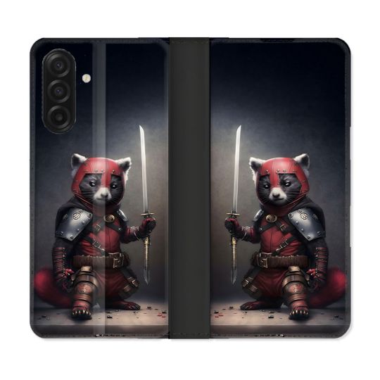 Housse cuir portefeuille Pour Samsung Galaxy A17 5G Animal Raton Samouraï