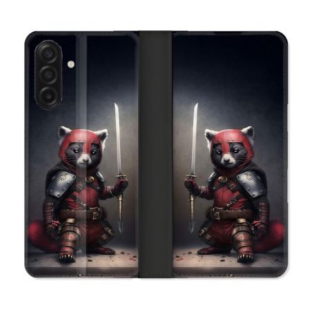 Housse cuir portefeuille Pour Samsung Galaxy A17 5G Animal Raton Samouraï