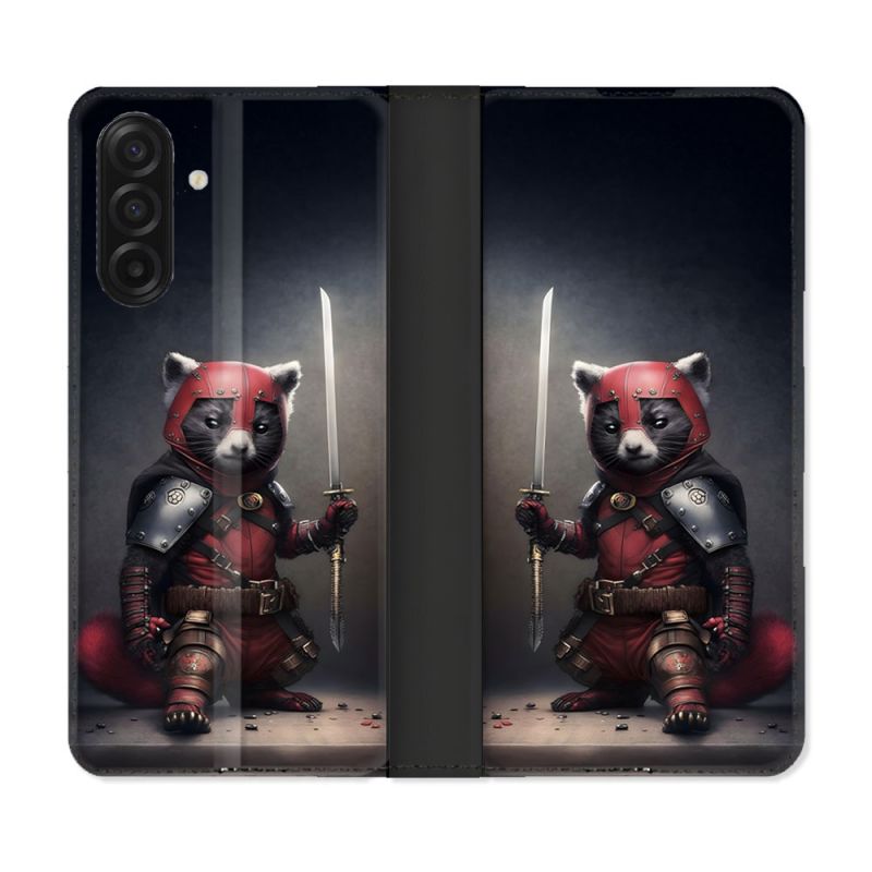 Housse cuir portefeuille Pour Samsung Galaxy A17 5G Animal Raton Samouraï