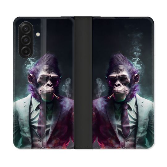 Housse cuir portefeuille Pour Samsung Galaxy A17 5G Animal Singe Business