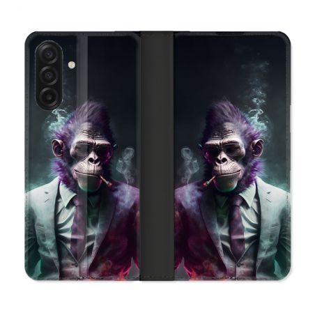 Housse cuir portefeuille Pour Samsung Galaxy A17 5G Animal Singe Business