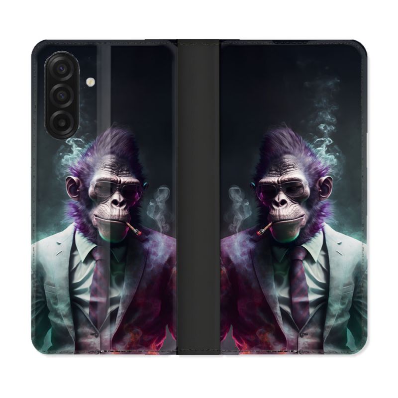 Housse cuir portefeuille Pour Samsung Galaxy A17 5G Animal Singe Business