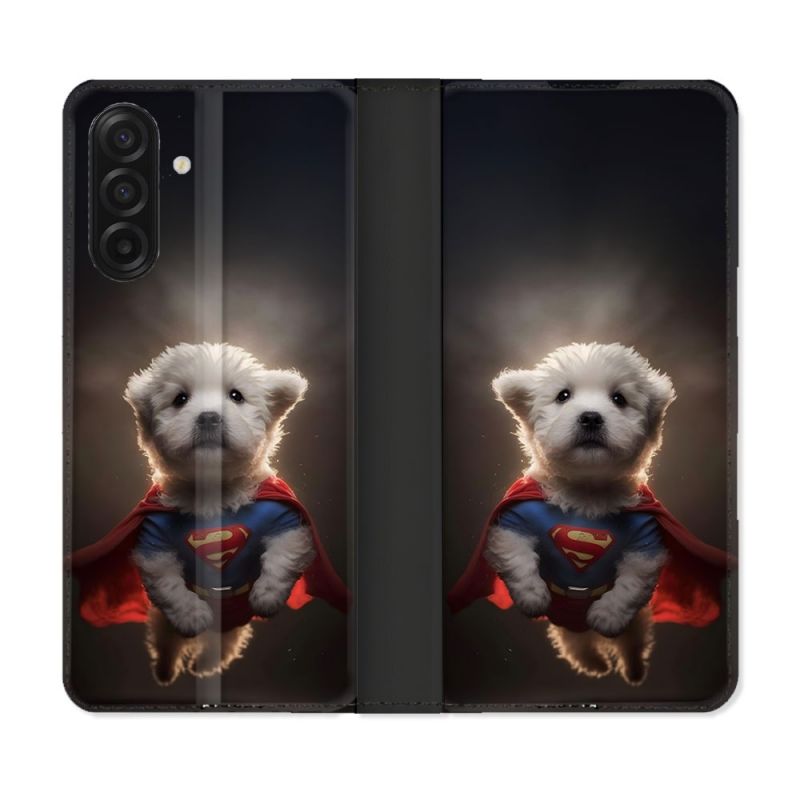 Housse cuir portefeuille Pour Samsung Galaxy A17 5G Animal Super Chien