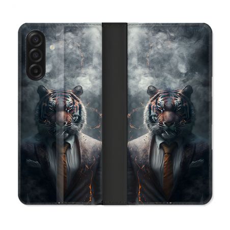 Housse cuir portefeuille Pour Samsung Galaxy A17 5G Animal Tigre Business