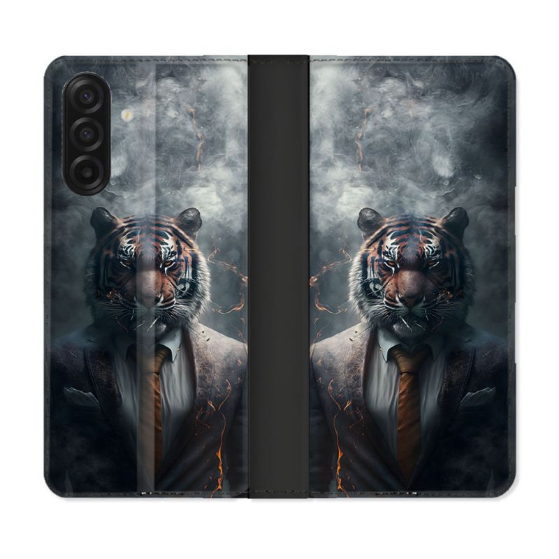 Housse cuir portefeuille Pour Samsung Galaxy A17 5G Animal Tigre Business