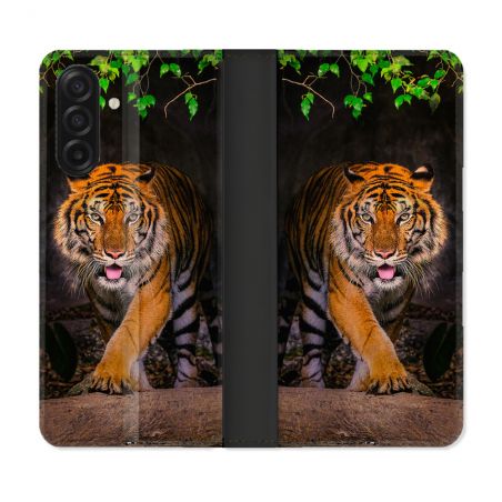 Housse cuir portefeuille Pour Samsung Galaxy A17 5G Animal Tigre Jungle