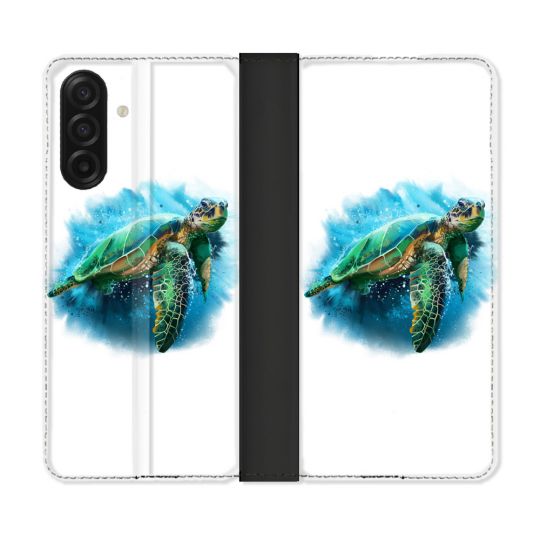 Housse cuir portefeuille Pour Samsung Galaxy A17 5G Animal Tortue Blanche multicolore