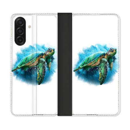 Housse cuir portefeuille Pour Samsung Galaxy A17 5G Animal Tortue Blanche multicolore