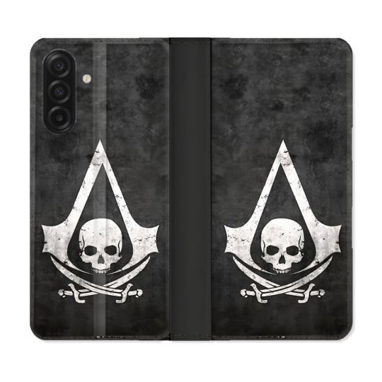 Housse cuir portefeuille Pour Samsung Galaxy A17 5G Assassin Creed Tete Mort
