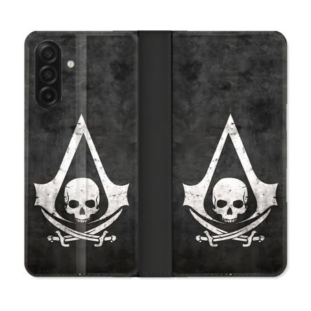 Housse cuir portefeuille Pour Samsung Galaxy A17 5G Assassin Creed Tete Mort