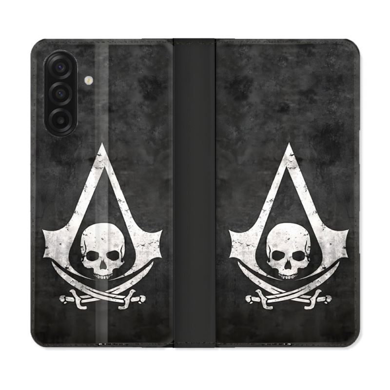 Housse cuir portefeuille Pour Samsung Galaxy A17 5G Assassin Creed Tete Mort