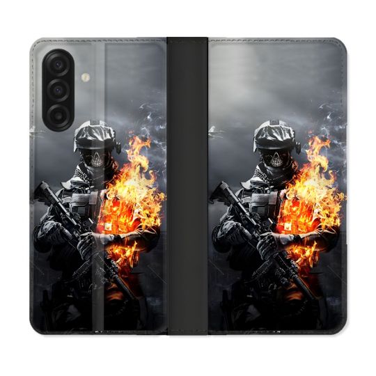 Housse cuir portefeuille Pour Samsung Galaxy A17 5G Call Of Duty Squelette