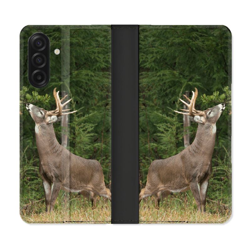 Housse cuir portefeuille Pour Samsung Galaxy A17 5G Chasse Cerf