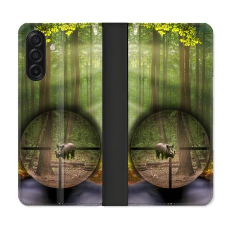 Housse cuir portefeuille Pour Samsung Galaxy A17 5G Chasse Sanglier Viseur