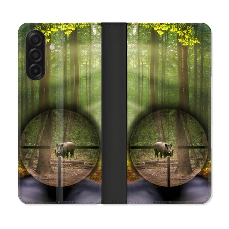 Housse cuir portefeuille Pour Samsung Galaxy A17 5G Chasse Sanglier Viseur