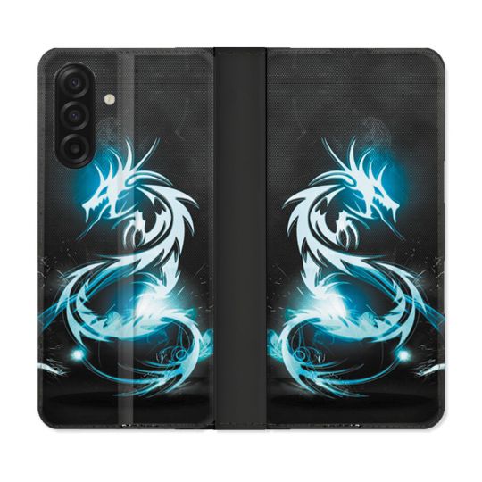 Housse cuir portefeuille Pour Samsung Galaxy A17 5G Fantastique Dragon Bleu