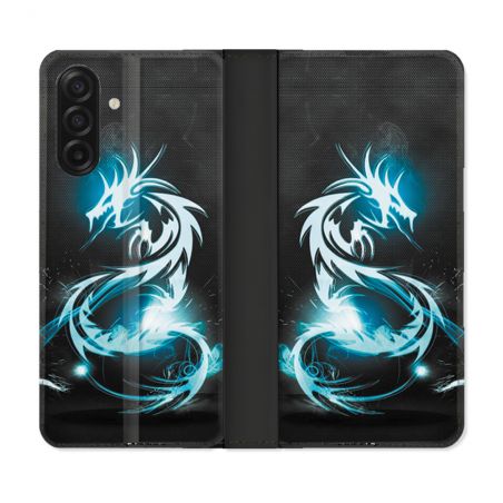 Housse cuir portefeuille Pour Samsung Galaxy A17 5G Fantastique Dragon Bleu