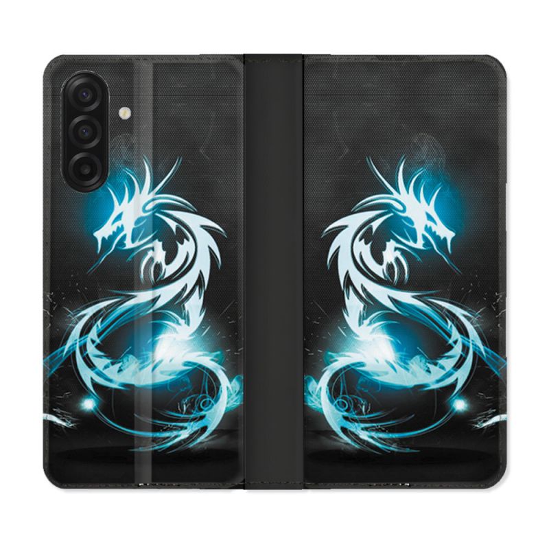 Housse cuir portefeuille Pour Samsung Galaxy A17 5G Fantastique Dragon Bleu