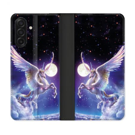 Housse cuir portefeuille Pour Samsung Galaxy A17 5G Fantastique Licorne Céleste