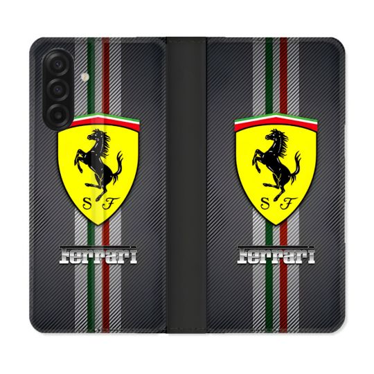 Housse cuir portefeuille Pour Samsung Galaxy A17 5G Ferrari Carbone