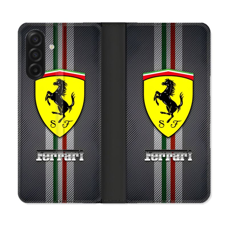 Housse cuir portefeuille Pour Samsung Galaxy A17 5G Ferrari Carbone