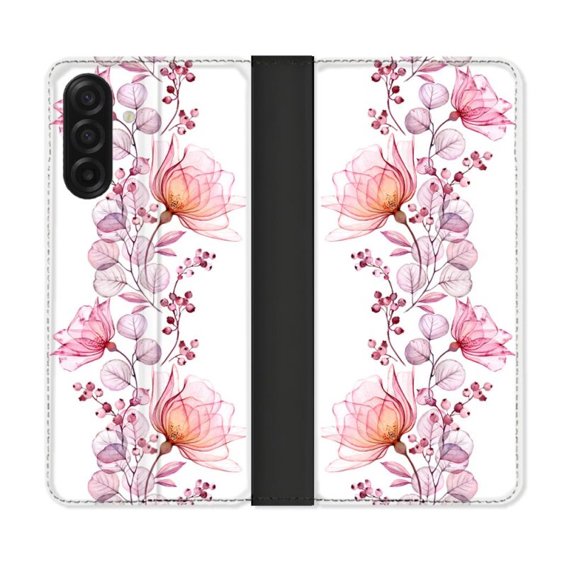 Housse cuir portefeuille Pour Samsung Galaxy A17 5G Fleur Eclosion