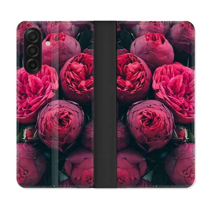 Housse cuir portefeuille Pour Samsung Galaxy A17 5G Fleur Pivoine