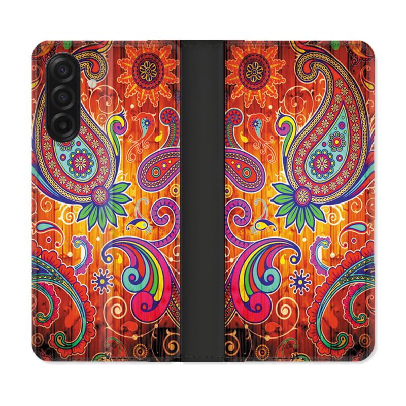 Housse cuir portefeuille Pour Samsung Galaxy A17 5G Fleur Psychedelic