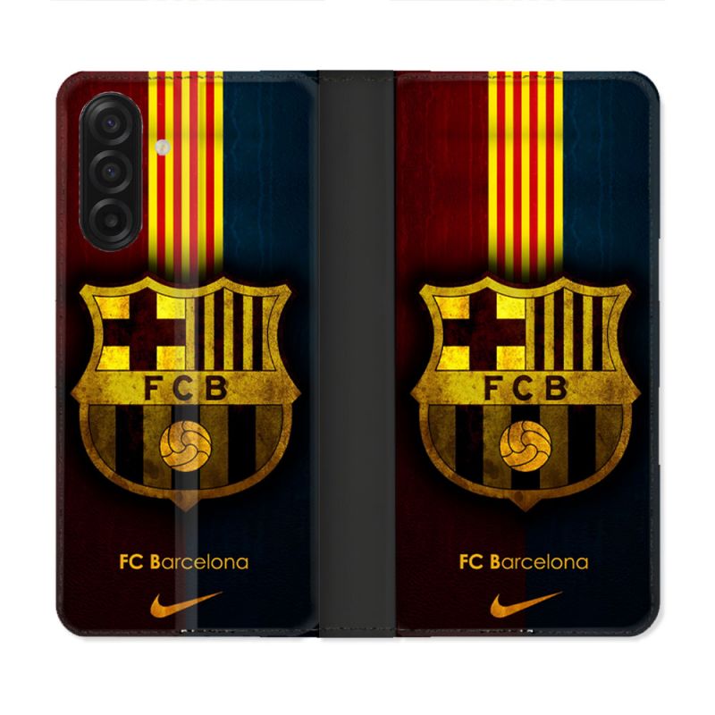 Housse cuir portefeuille Pour Samsung Galaxy A17 5G Foot FC Barcelone Vintage