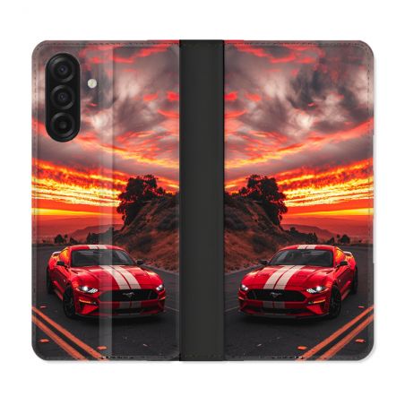 Housse cuir portefeuille Pour Samsung Galaxy A17 5G Ford Mustang GT500 Rouge
