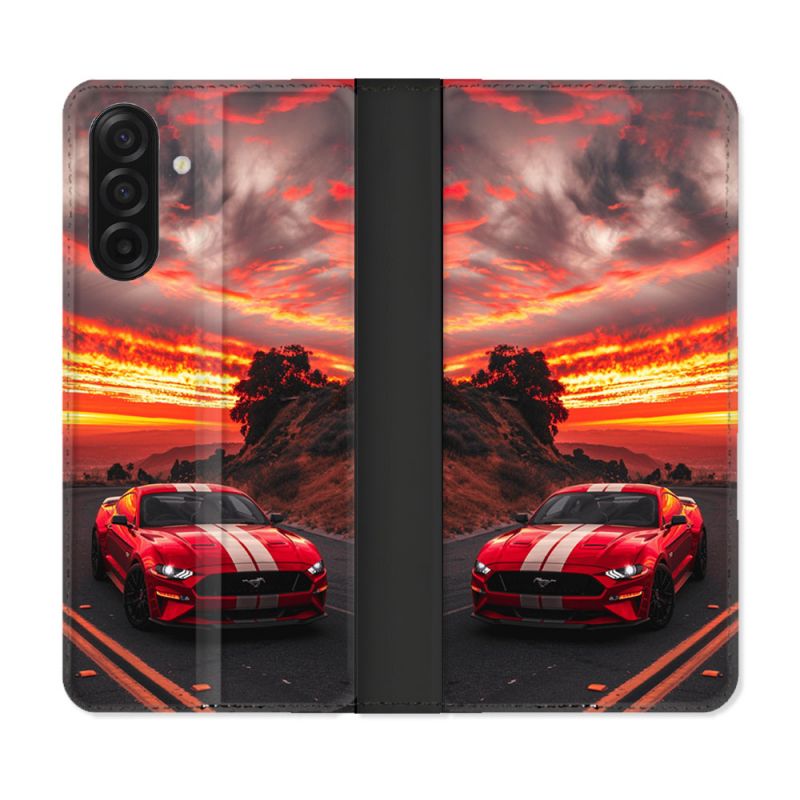 Housse cuir portefeuille Pour Samsung Galaxy A17 5G Ford Mustang GT500 Rouge