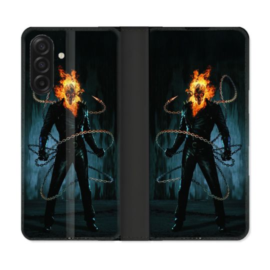 Housse cuir portefeuille Pour Samsung Galaxy A17 5G Ghost Rider
