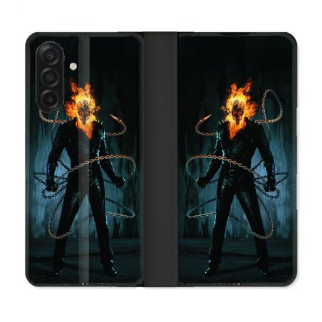 Housse cuir portefeuille Pour Samsung Galaxy A17 5G Ghost Rider