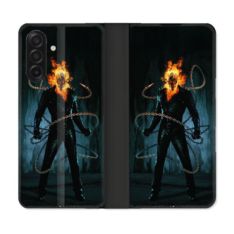 Housse cuir portefeuille Pour Samsung Galaxy A17 5G Ghost Rider