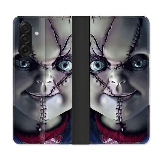 Housse cuir portefeuille Pour Samsung Galaxy A17 5G Horreur Chucky Cicatrice
