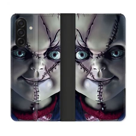 Housse cuir portefeuille Pour Samsung Galaxy A17 5G Horreur Chucky Cicatrice
