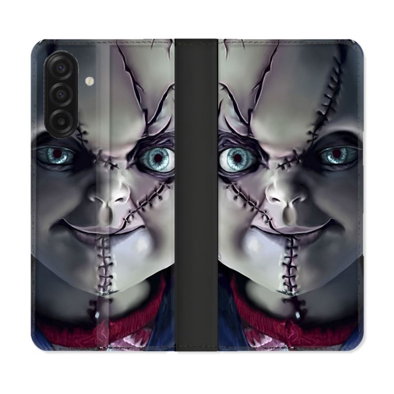 Housse cuir portefeuille Pour Samsung Galaxy A17 5G Horreur Chucky Cicatrice