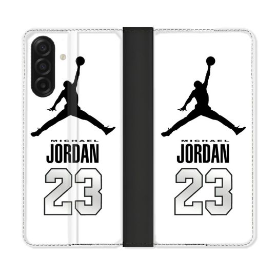 Housse cuir portefeuille Pour Samsung Galaxy A17 5G Jordan 23 Blanc