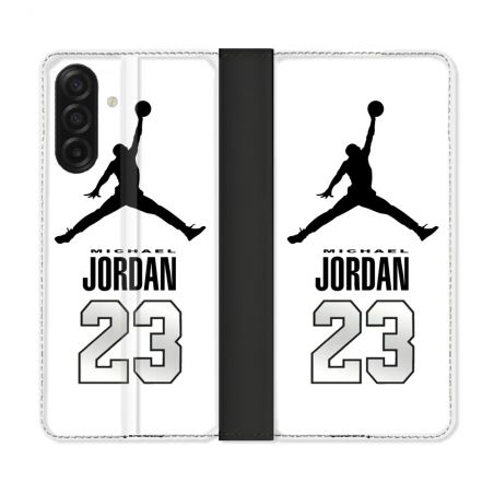Housse cuir portefeuille Pour Samsung Galaxy A17 5G Jordan 23 Blanc