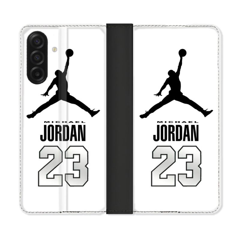 Housse cuir portefeuille Pour Samsung Galaxy A17 5G Jordan 23 Blanc