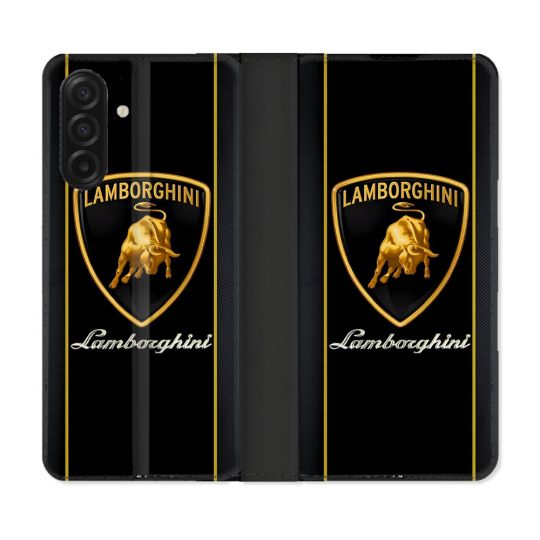 Housse cuir portefeuille Pour Samsung Galaxy A17 5G Lamborghini Carbone