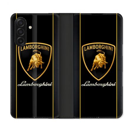 Housse cuir portefeuille Pour Samsung Galaxy A17 5G Lamborghini Carbone