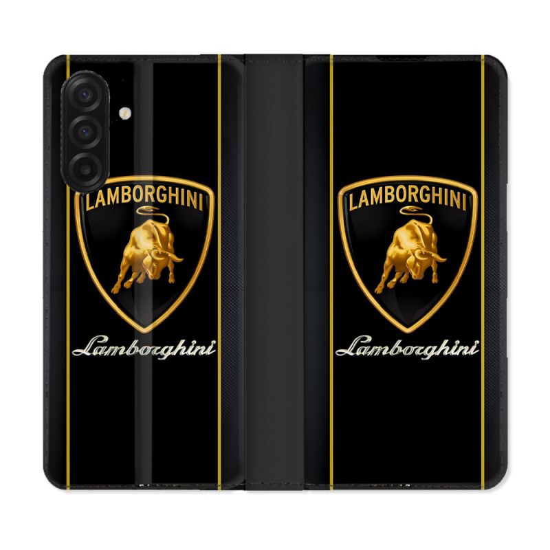 Housse cuir portefeuille Pour Samsung Galaxy A17 5G Lamborghini Carbone
