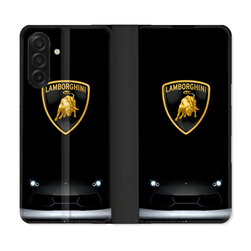 Housse cuir portefeuille Pour Samsung Galaxy A17 5G Lamborghini Noir