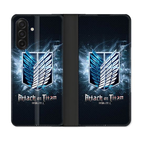 Housse cuir portefeuille Pour Samsung Galaxy A17 5G Manga Attaque Titans Noir