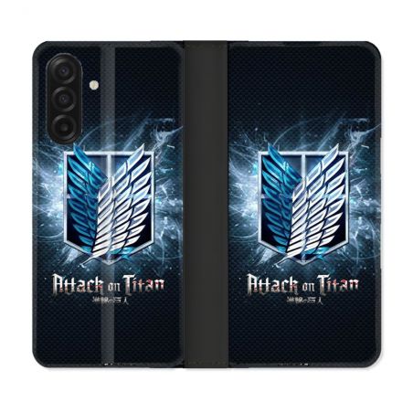 Housse cuir portefeuille Pour Samsung Galaxy A17 5G Manga Attaque Titans Noir