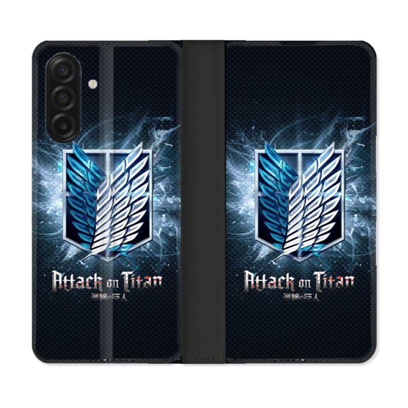 Housse cuir portefeuille Pour Samsung Galaxy A17 5G Manga Attaque Titans Noir