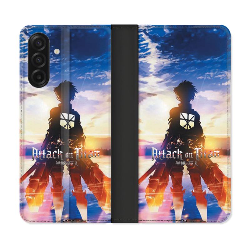 Housse cuir portefeuille Pour Samsung Galaxy A17 5G Manga Attaque Titans Soleil