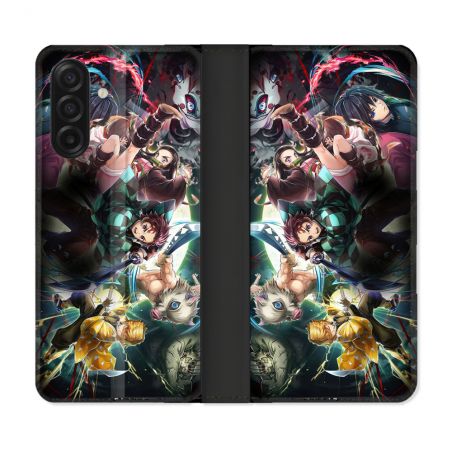 Housse cuir portefeuille Pour Samsung Galaxy A17 5G Manga Demon Slayer Groupe