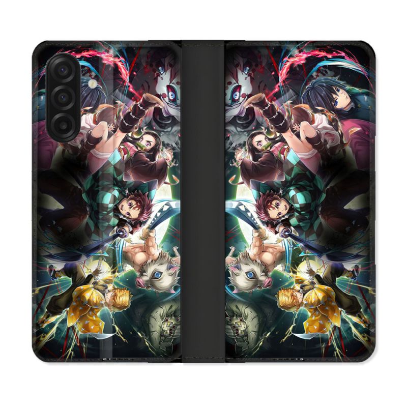 Housse cuir portefeuille Pour Samsung Galaxy A17 5G Manga Demon Slayer Groupe